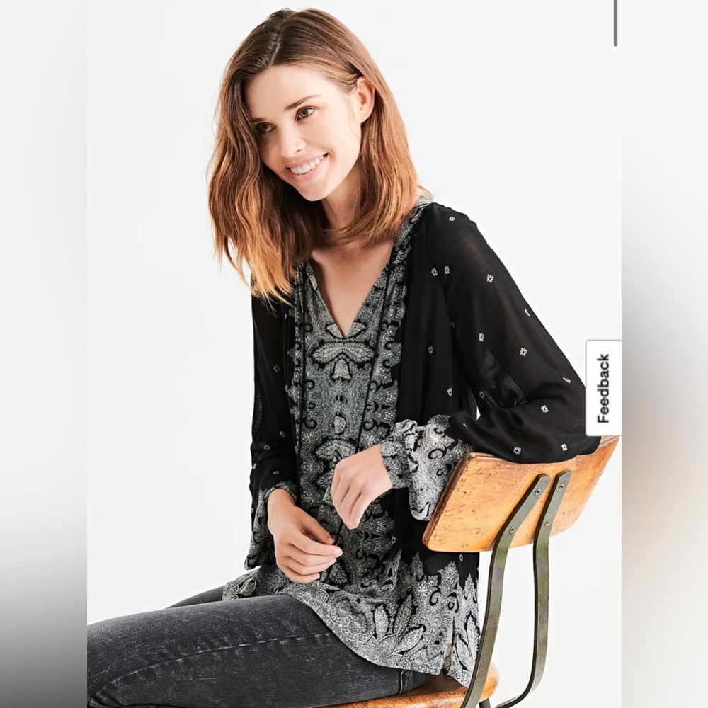Lucky Brand Border Print Peasant Top Blouse Size Small